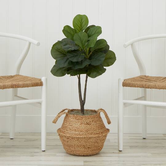 3ft. Artificial Fiddle Leaf Fig Tree With Handmade Cotton & Jute Woven Basket DIY Kit